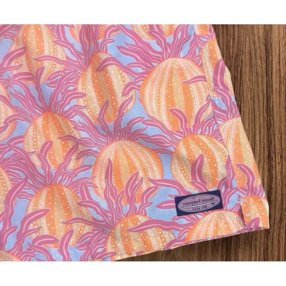 Vineyard Vines‎ Swim Shorts Mens L Sea Urchin Chappy Orange Pink Floral Trunks